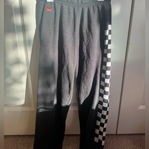 Aviator Nation Black Joggers with Checkered Stripe